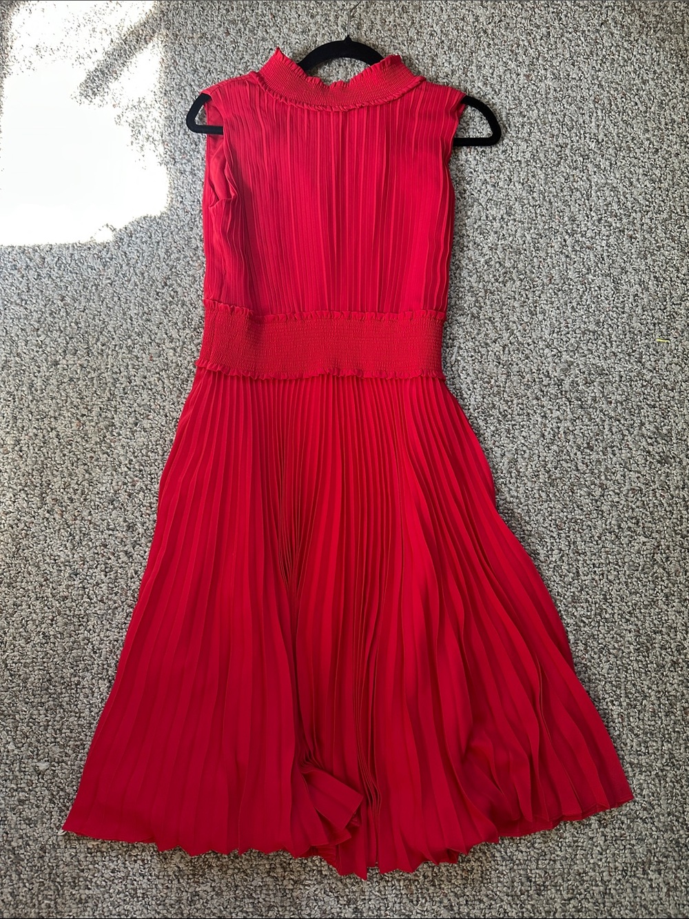 Nanette Lepore Red Pleated Midi Dress with Smocked Waist